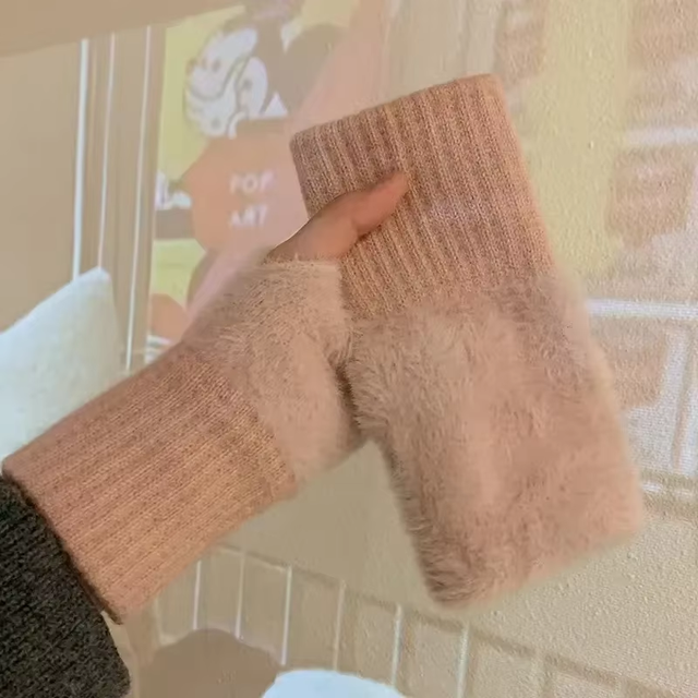 Plush Half Finger Winter Gloves