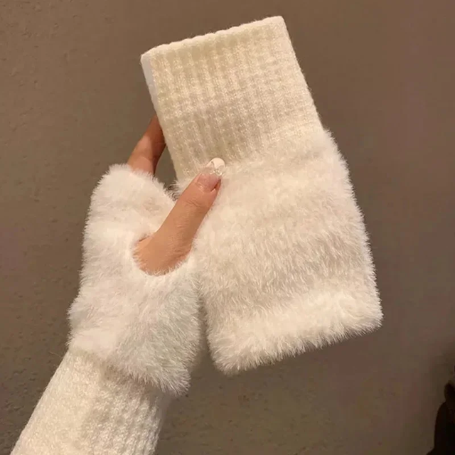 Plush Half Finger Winter Gloves