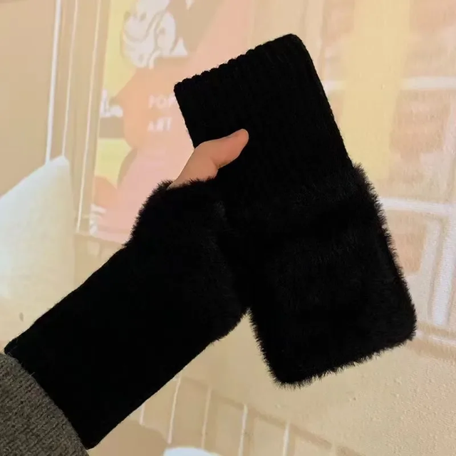 Plush Half Finger Winter Gloves