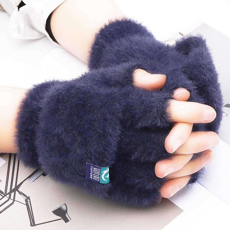 Plush Half Finger Winter Gloves