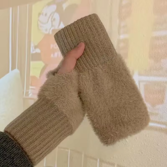 Plush Half Finger Winter Gloves