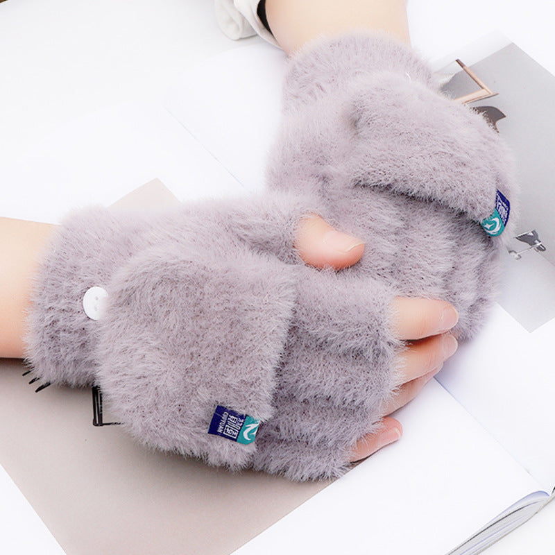 Plush Half Finger Winter Gloves