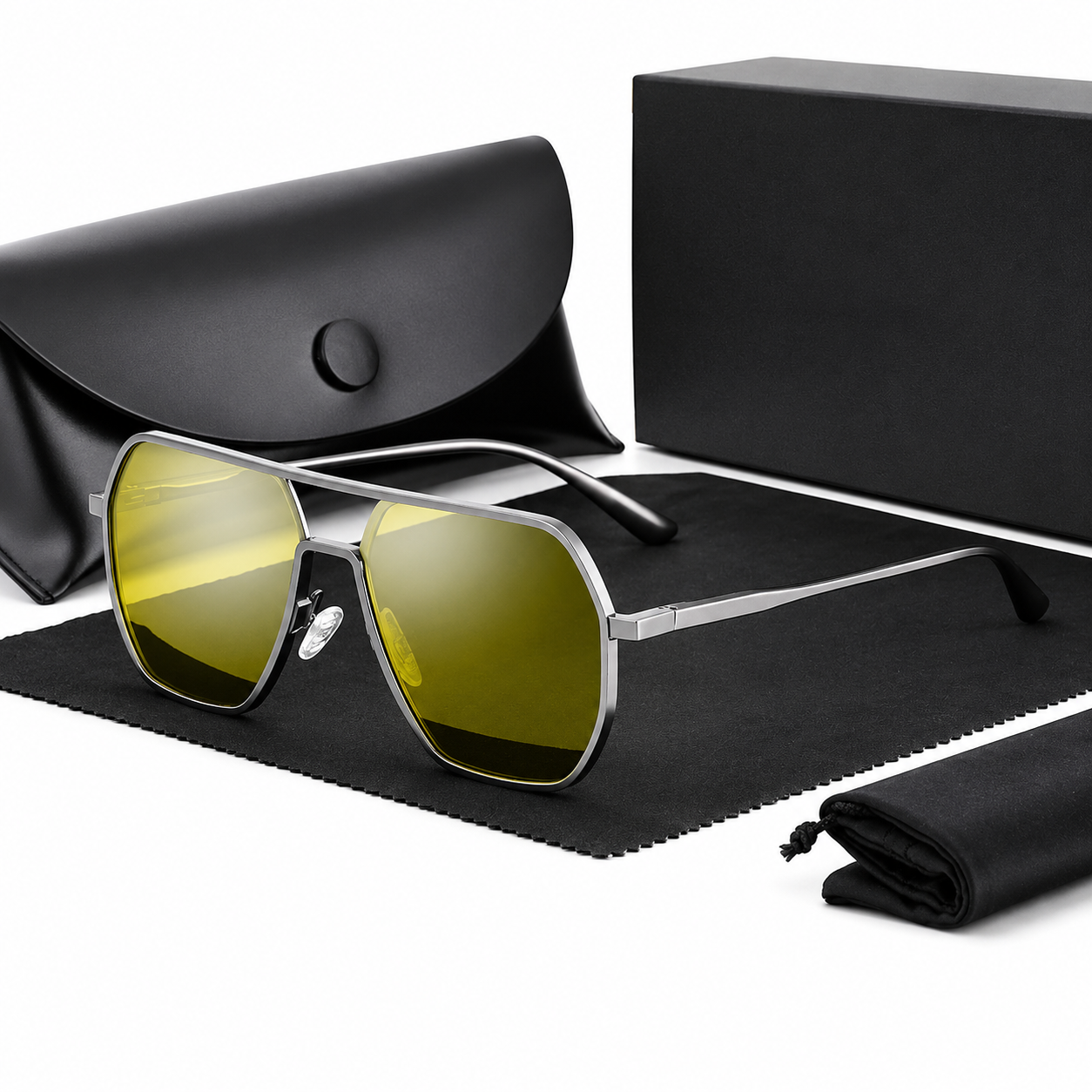 Polarized Day & Night Vision Driving Glasses for Men & Women UV400 Square Metal Frame Sunglasses