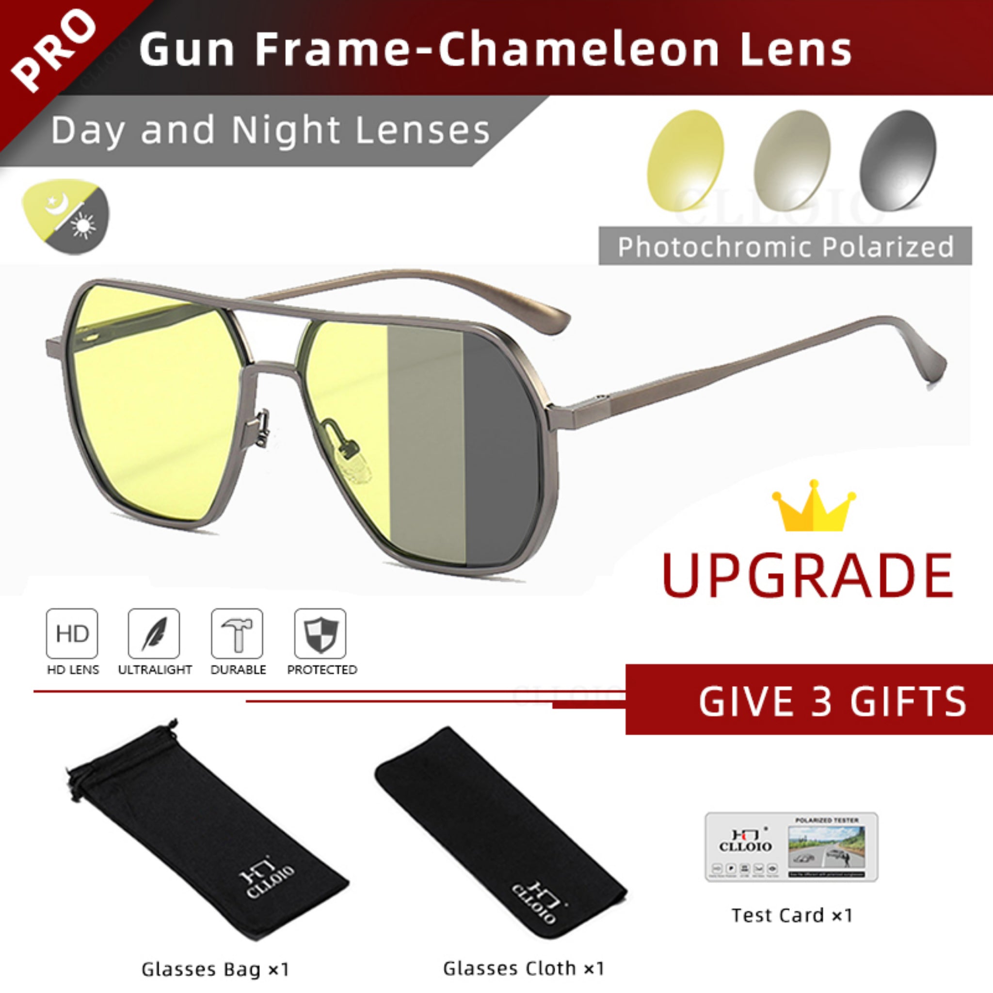 Polarized Day & Night Vision Driving Glasses for Men & Women UV400 Square Metal Frame Sunglasses - Web Luxes