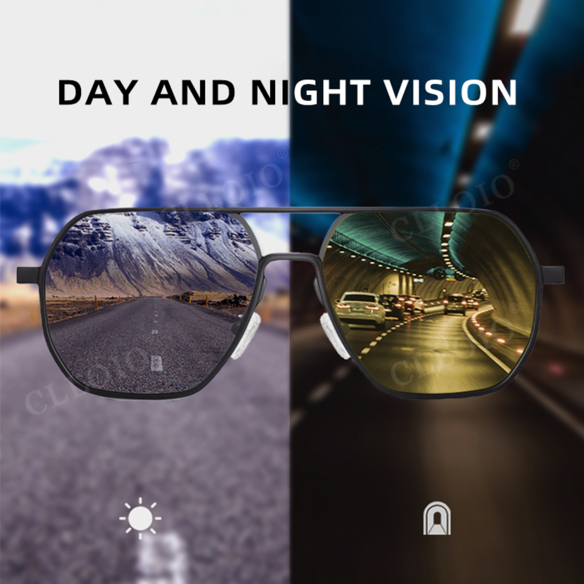 Polarized Day & Night Vision Driving Glasses for Men & Women UV400 Square Metal Frame Sunglasses
