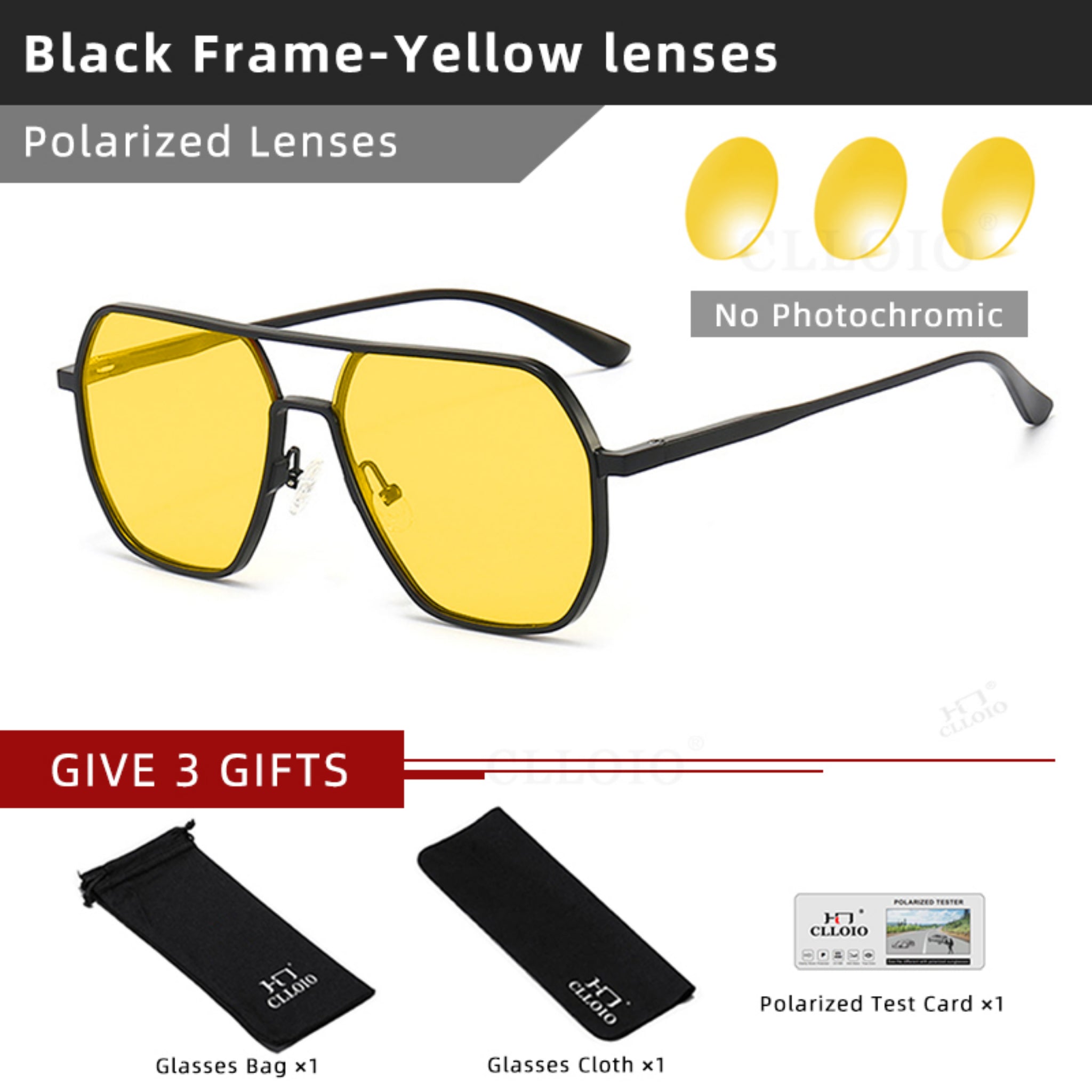 Polarized Day & Night Vision Driving Glasses for Men & Women UV400 Square Metal Frame Sunglasses - Web Luxes