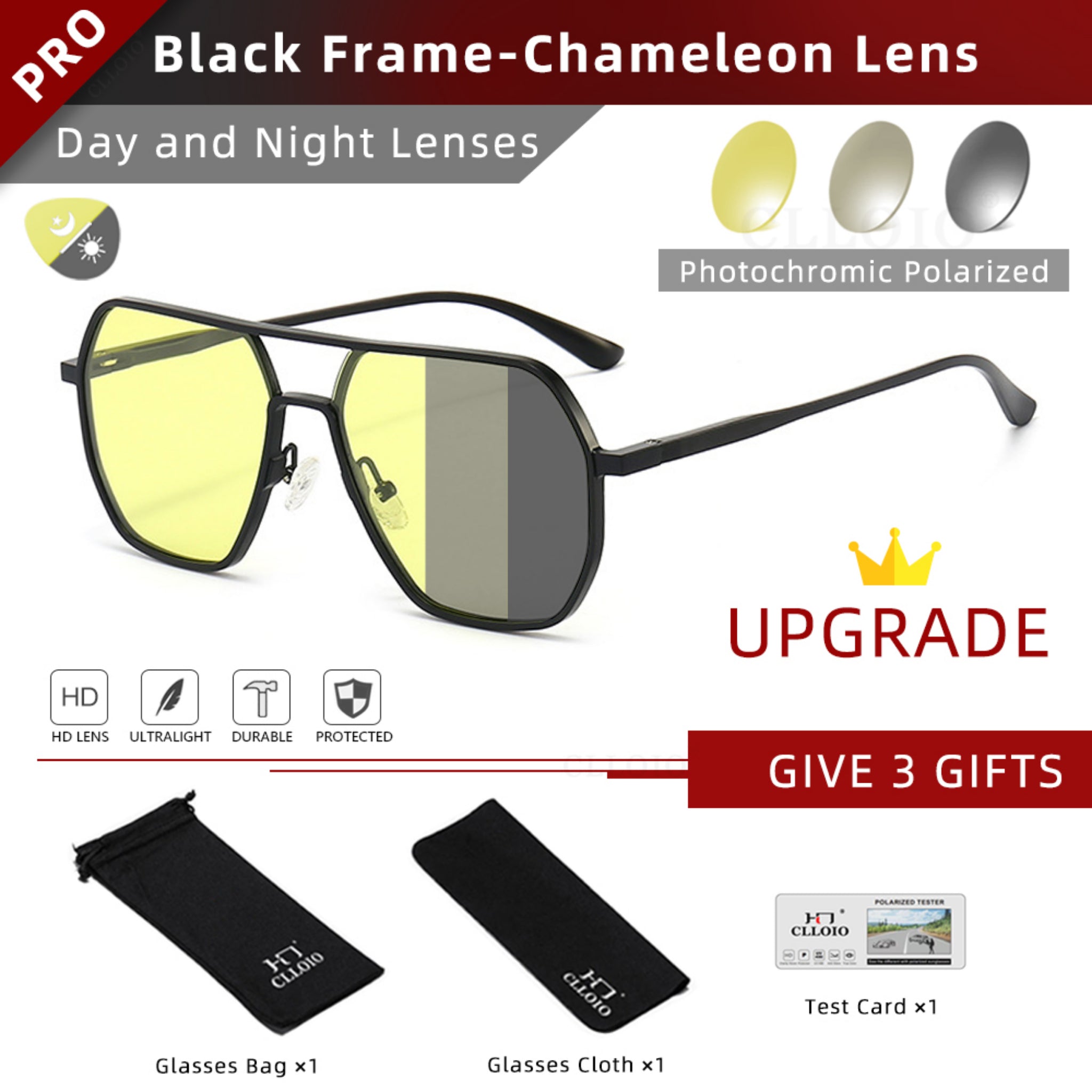 Polarized Day & Night Vision Driving Glasses for Men & Women UV400 Square Metal Frame Sunglasses - Web Luxes
