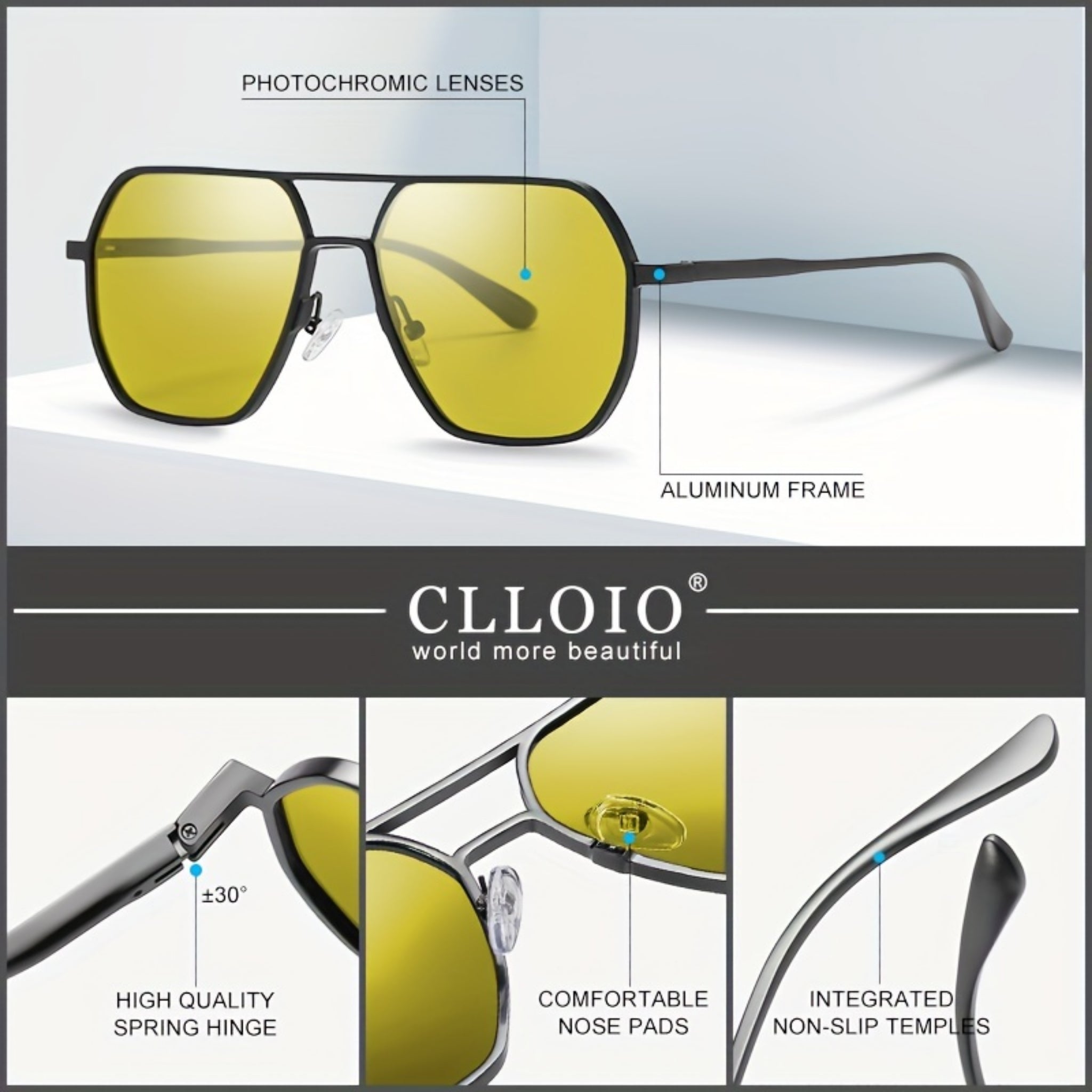 Polarized Day & Night Vision Driving Glasses for Men & Women UV400 Square Metal Frame Sunglasses - Web Luxes