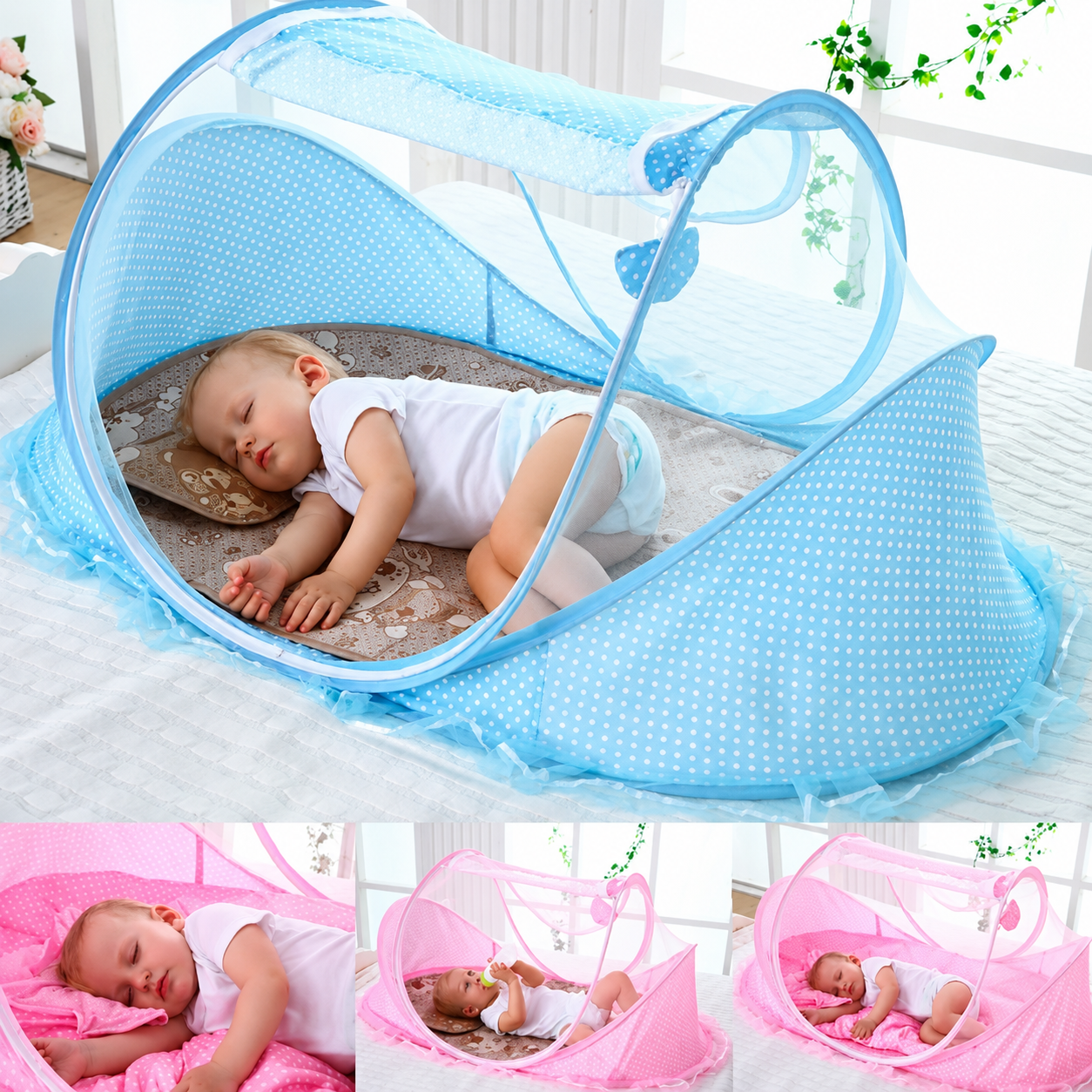 Portable Foldable Baby Mosquito Net Bed with Canopy for Newborns & Toddlers 0-3 Years