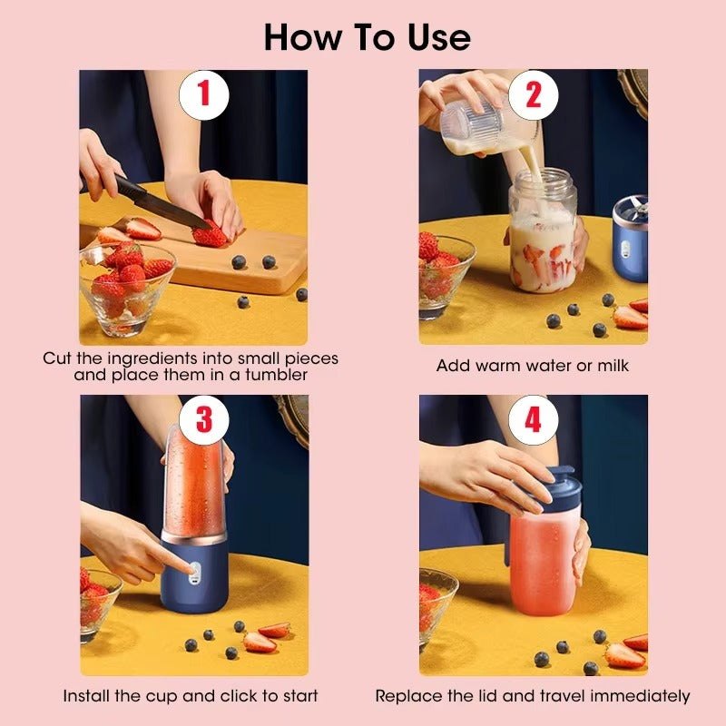 Portable Mini Blender 6 Blade USB Rechargeable Juice Maker