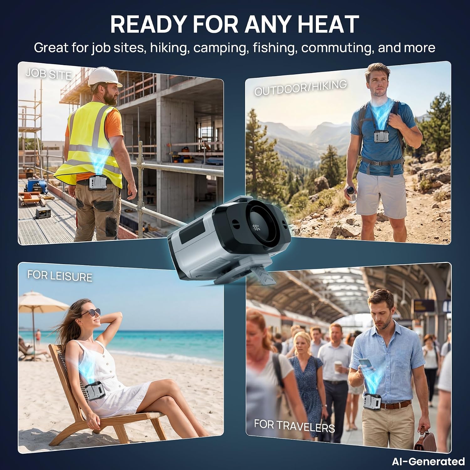 Portable Wearable Waist Fan with Belt Clip, Rechargeable Personal Cooling Fan for Outdoor Work, Camping, Hiking & Travel - WebLuxes Store