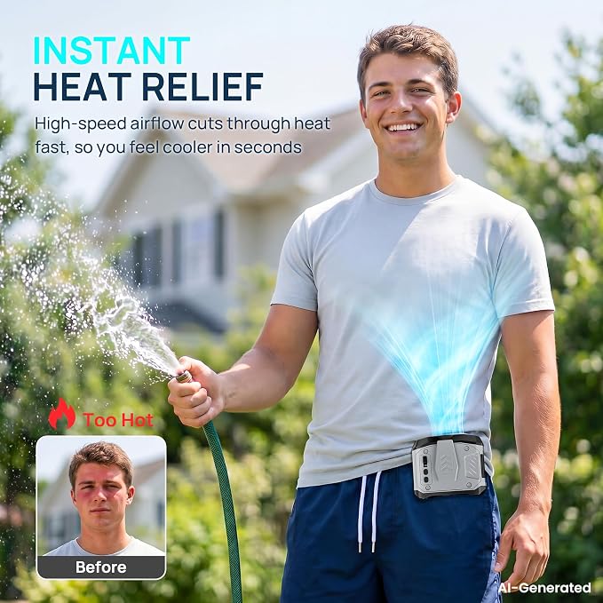 Portable Wearable Waist Fan with Belt Clip, Rechargeable Personal Cooling Fan for Outdoor Work, Camping, Hiking & Travel - WebLuxes Store