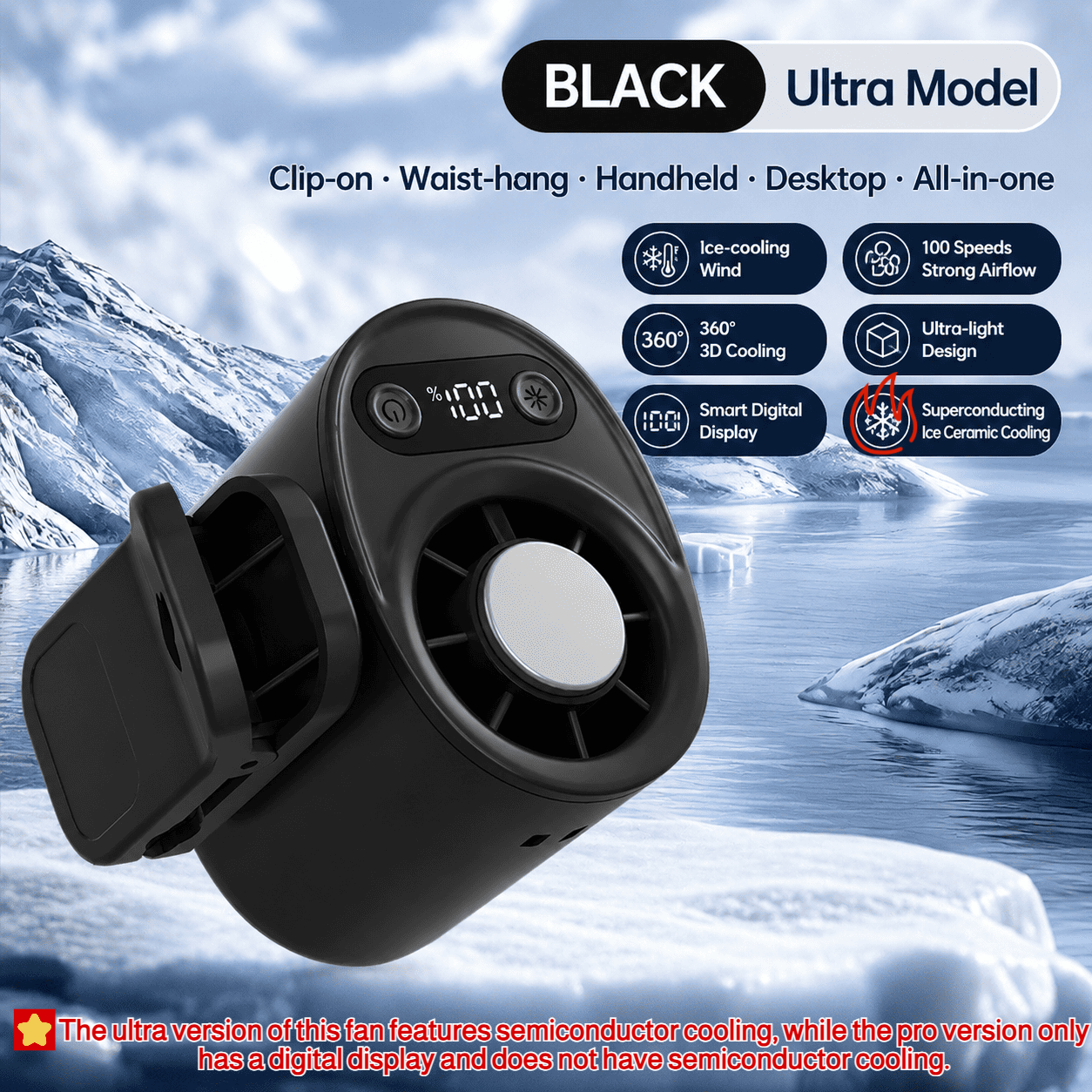Portable Semiconductor Cooling Clip Fan USB 360° Rotation