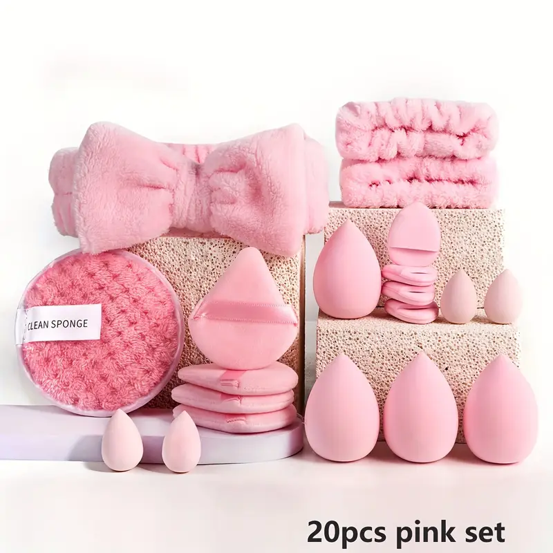 Professional Makeup Brush & Beauty Sponge Set with Powder Puffs and Spa Headband