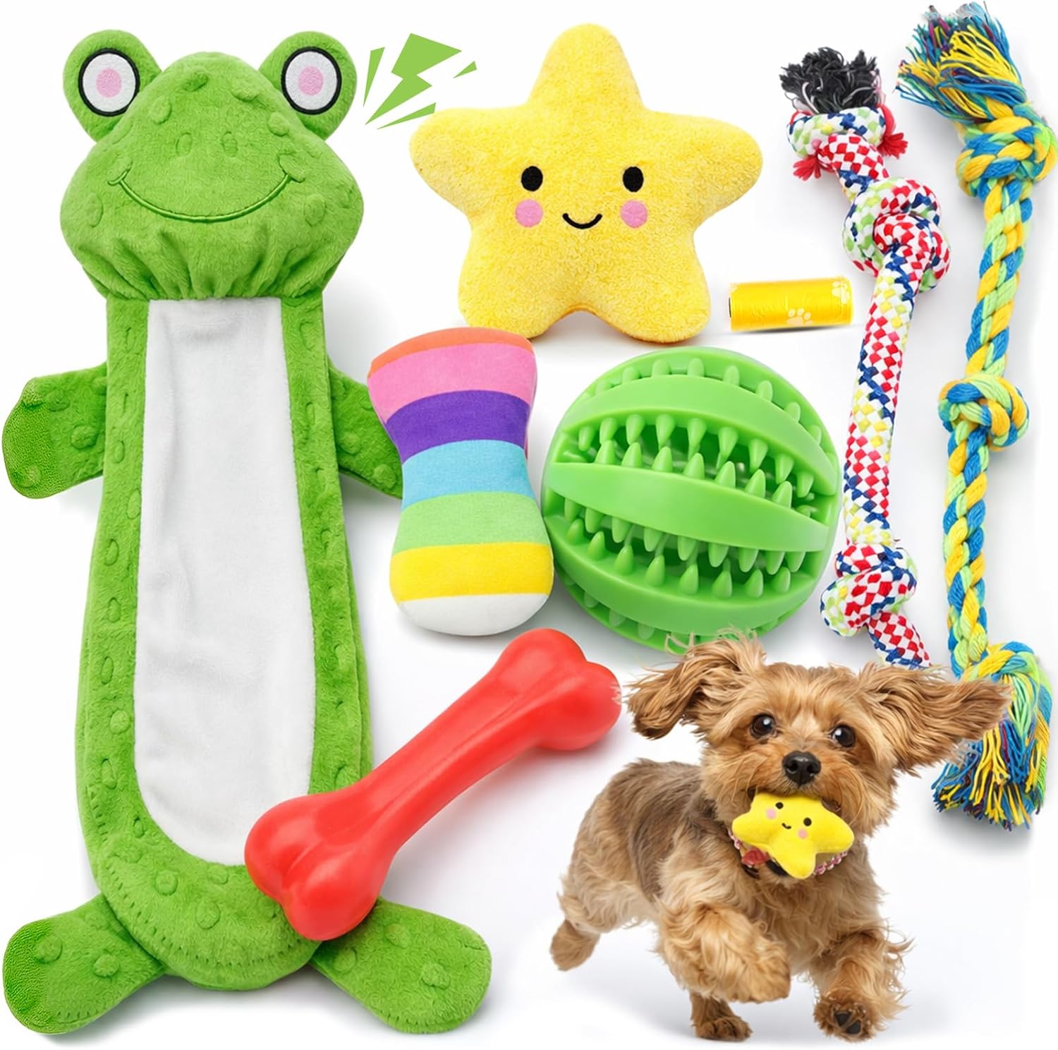 Puppy Toy Set for Small Dogs – Plush Squeaky, Rope, Chew Ball & Teething Toys