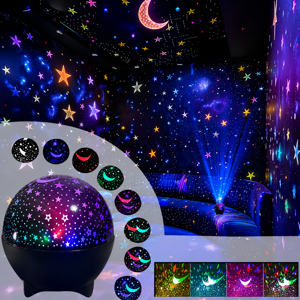 RGB Galaxy Projector Night Light USB Starry Moon Lamp
