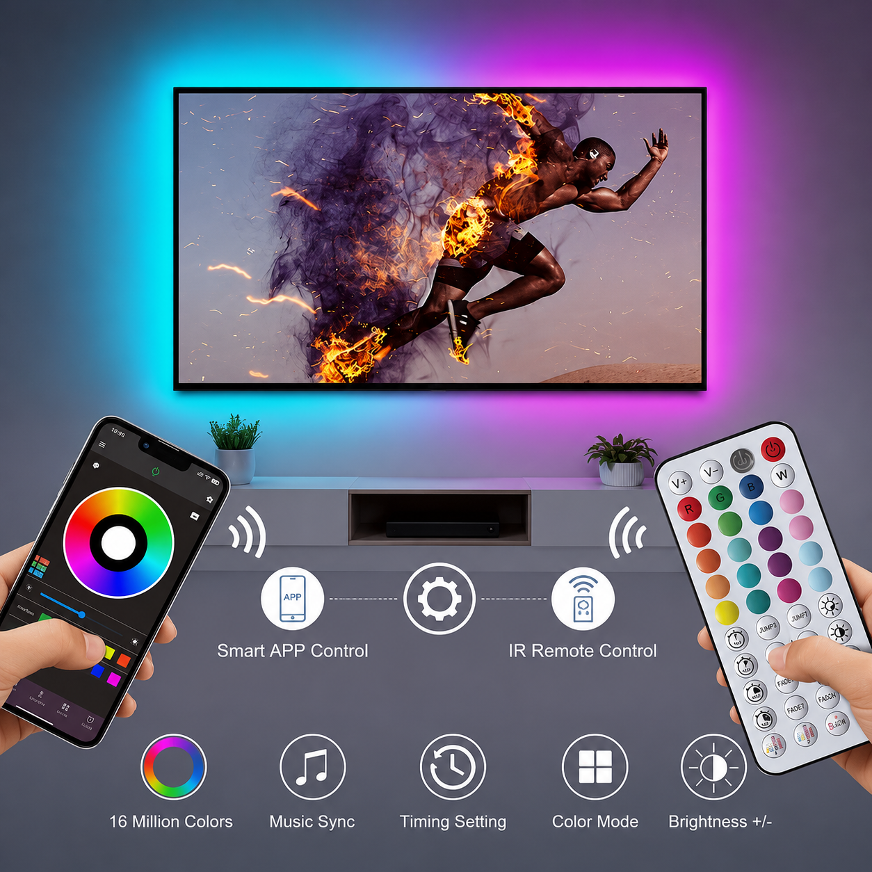 RGB LED Strip Lights with App Control 5M 10M 20M 30M Flexible LED Tape for Room & Bedroom - Web Luxes