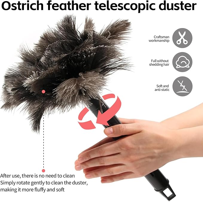 Retractable Genuine Ostrich Feather Duster | Anti-Static Reusable Cleaning Duster for Home, Office & Car - Web Luxes