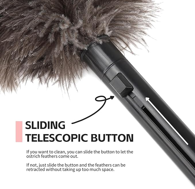 Retractable Genuine Ostrich Feather Duster | Anti-Static Reusable Cleaning Duster for Home, Office & Car - Web Luxes