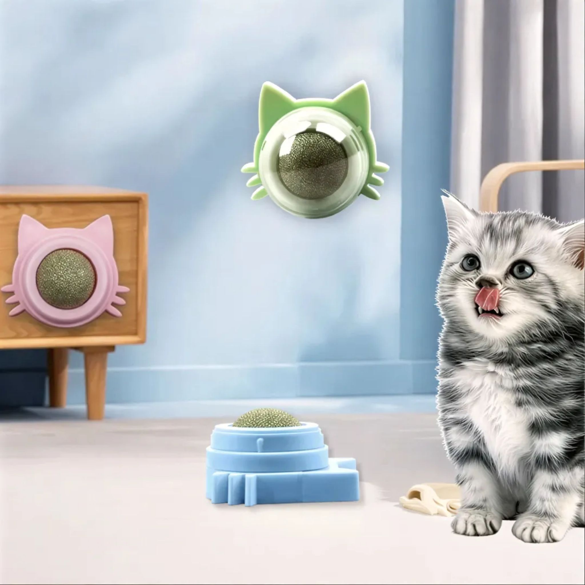 Rotating Catnip Ball Wall-Mounted Interactive Licking Toy for Cats
