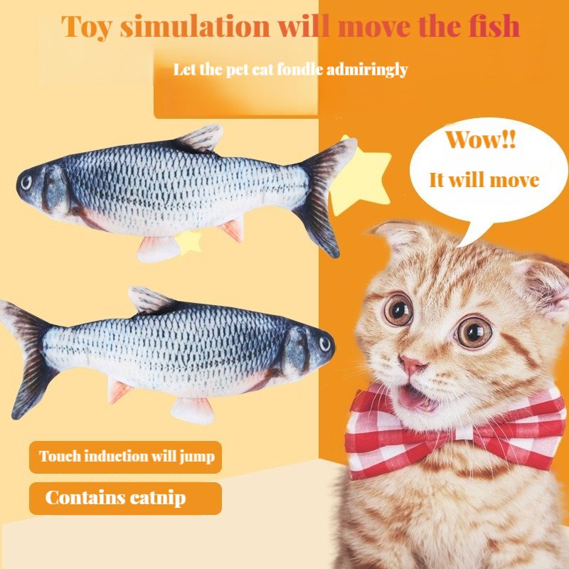 USB Rechargeable Interactive Flopping Fish Cat Toy with Realistic Moving Tail for Cats & Kittens