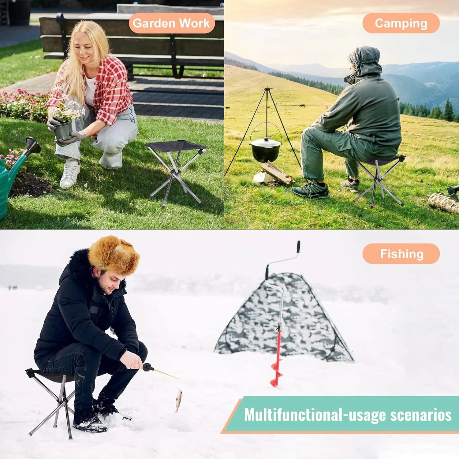 Portable Folding Camping Stool with Carry Bag, Lightweight Outdoor Travel Seat for Camping, Fishing, Hiking & Picnic - WebLuxes Store