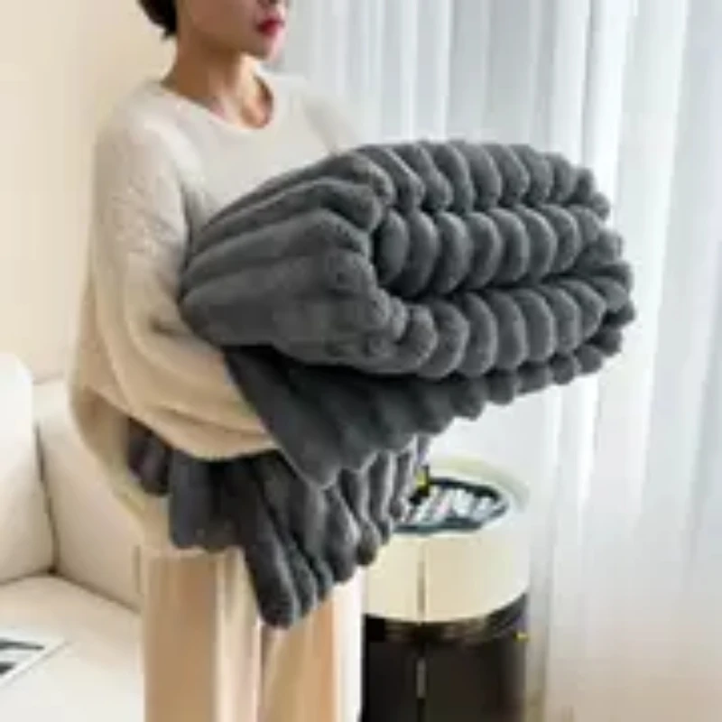 Soft Plush Ribbed Throw Blanket Warm Cozy Lightweight