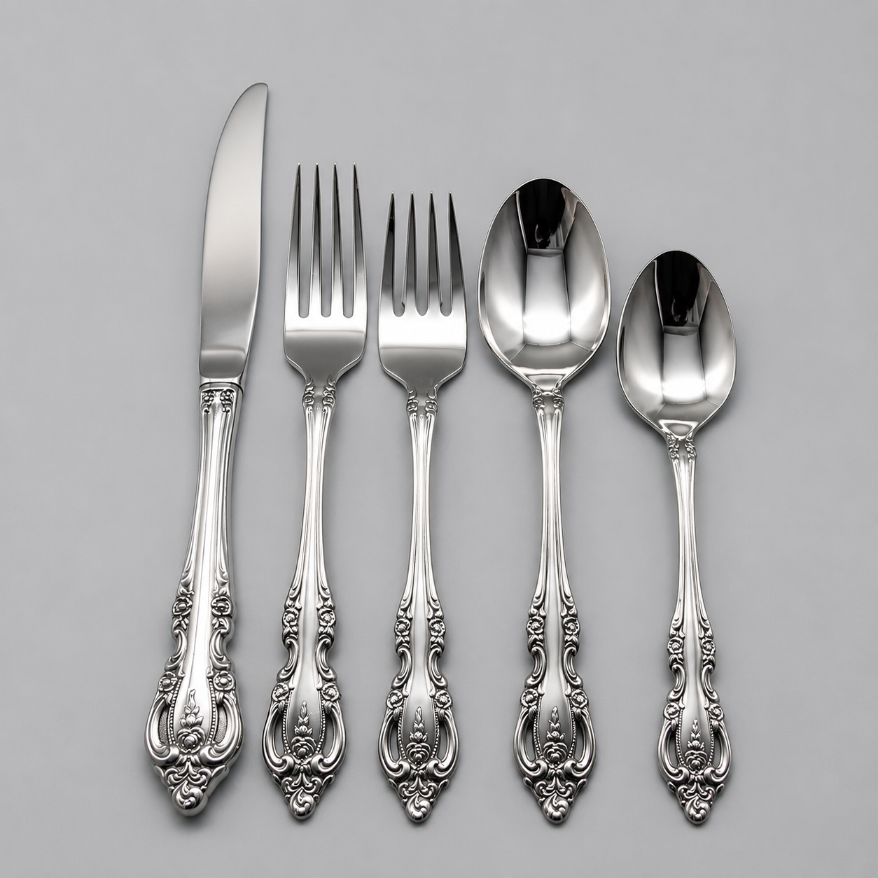 Stainless Steel Flatware Set - Silver Dinner Utensils, Mirror Polish Cutlery Set, Choice of 5 Pieces