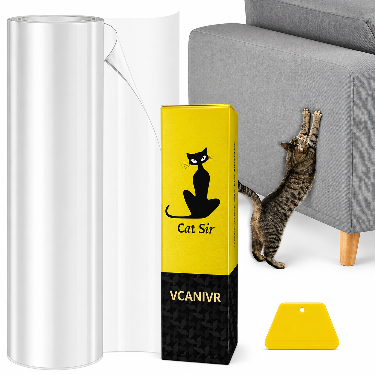 Transparent Cat Scratch Furniture Protector for Couch, Sofa, Door & Wall - Thick Clear Anti-Scratch Furniture Guard, Cut-to-Fit Roll 15.7 x 118 Inches