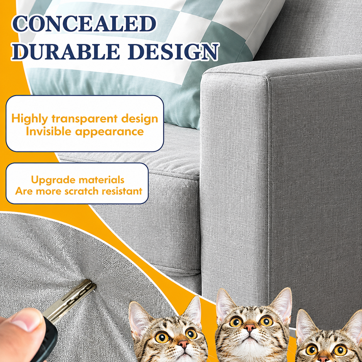 Transparent Cat Scratch Furniture Protector for Couch, Sofa, Door & Wall - Thick Clear Anti-Scratch Furniture Guard, Cut-to-Fit Roll 15.7 x 118 Inches
