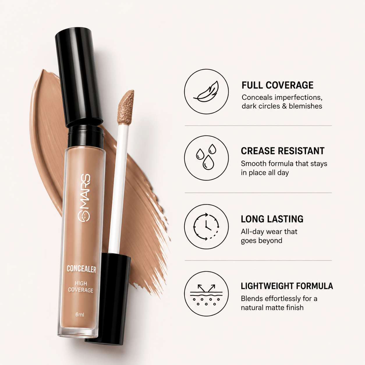 Triple Action Serum Concealer for Dark Circles & Blemishes, Anti-Aging Liquid Face Concealer, Light Medium Shade, 8ml - WebLuxes Store