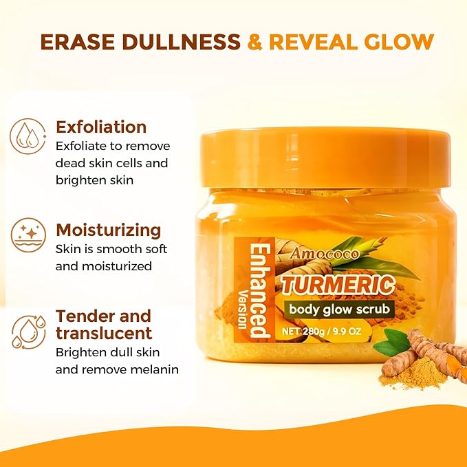 Turmeric Body Scrub – Gentle Exfoliating Body Polish for Smooth, Soft & Radiant Skin, Botanical Exfoliator for Dull & Uneven Skin Texture, 9.8 oz - WebLuxes Store