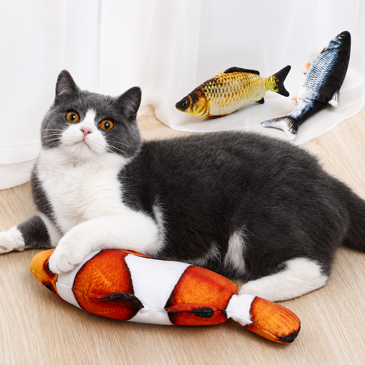 USB Rechargeable Interactive Flopping Fish Cat Toy with Realistic Moving Tail for Cats & Kittens