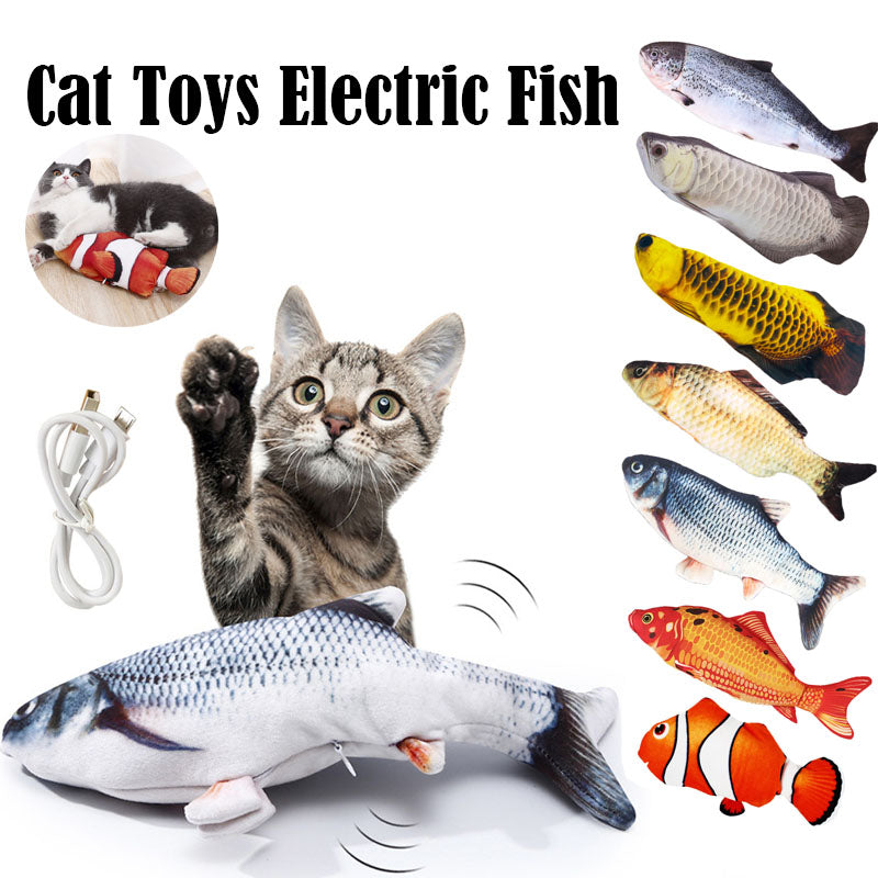USB Rechargeable Interactive Flopping Fish Cat Toy with Realistic Moving Tail for Cats & Kittens