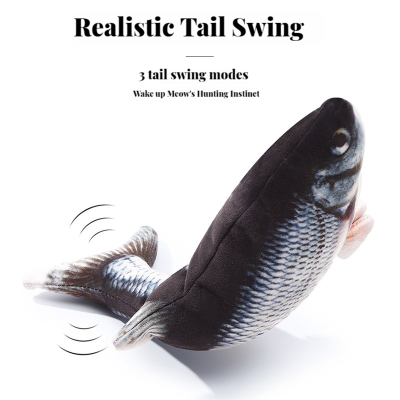 USB Rechargeable Interactive Flopping Fish Cat Toy with Realistic Moving Tail for Cats & Kittens
