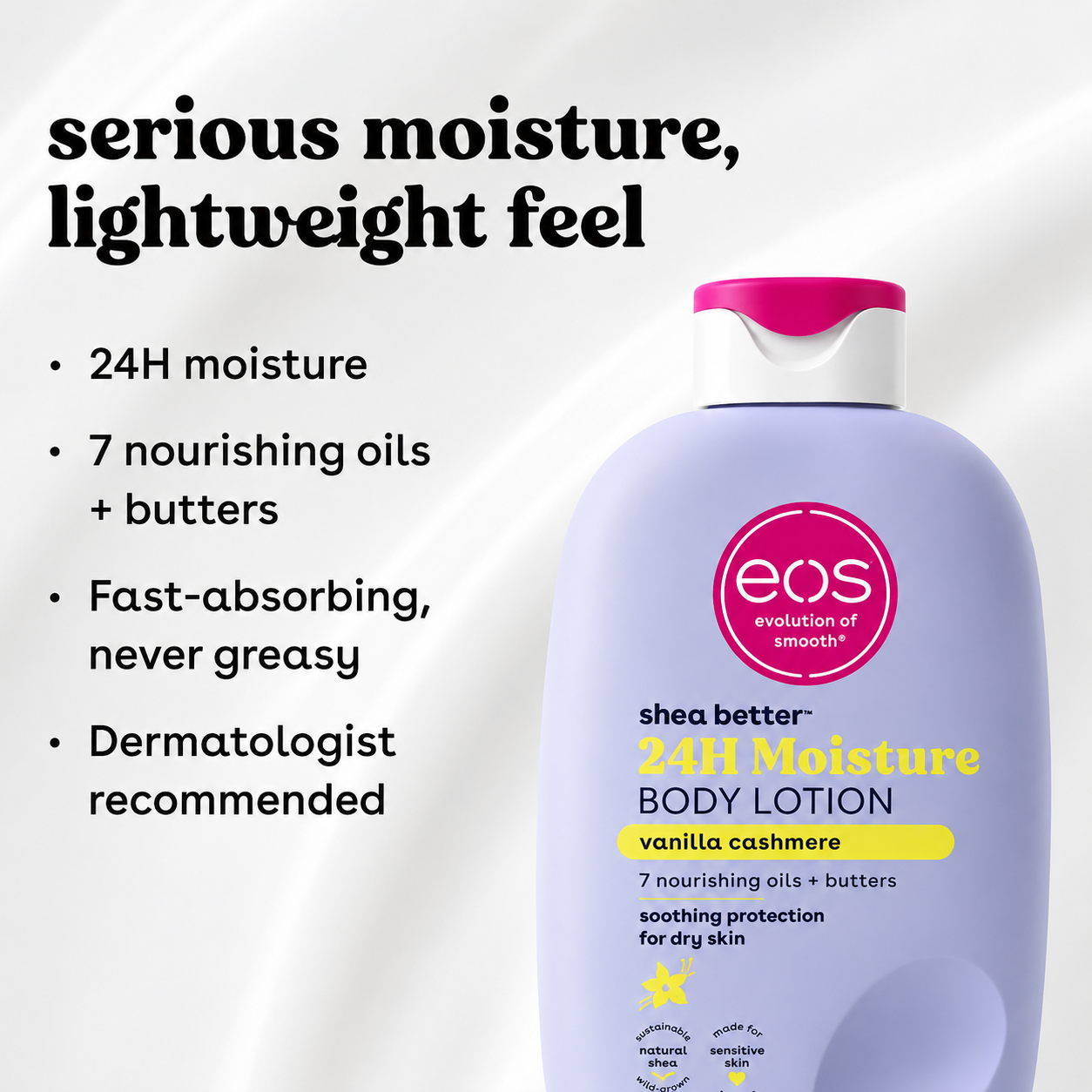 Vanilla Cashmere Body Lotion with Shea Butter - 24-Hour Moisturizing Lotion for Dry Skin, Lightweight & Non-Greasy, 16 fl oz