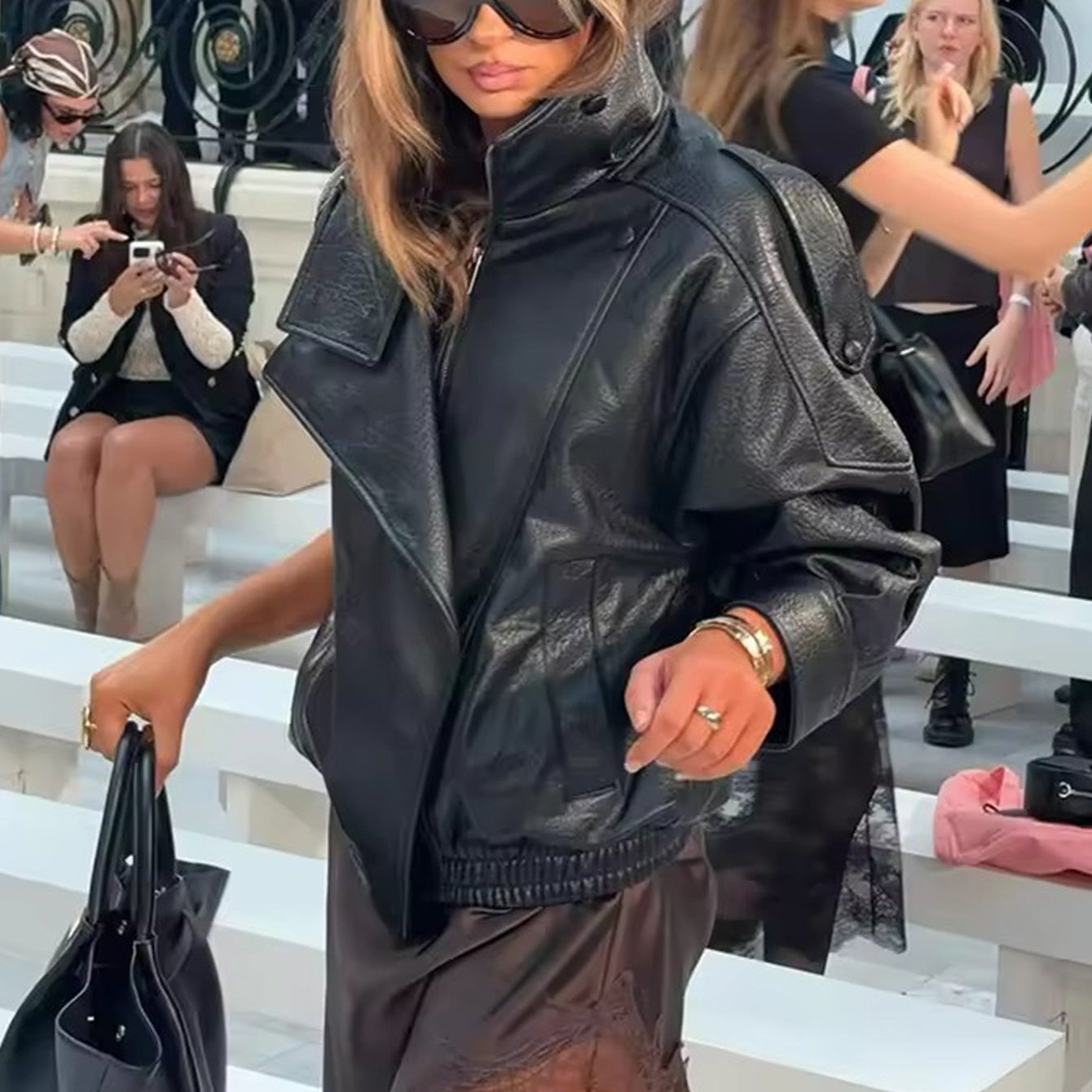 Women’s Black Faux Leather Jacket | Oversized Winter Coat