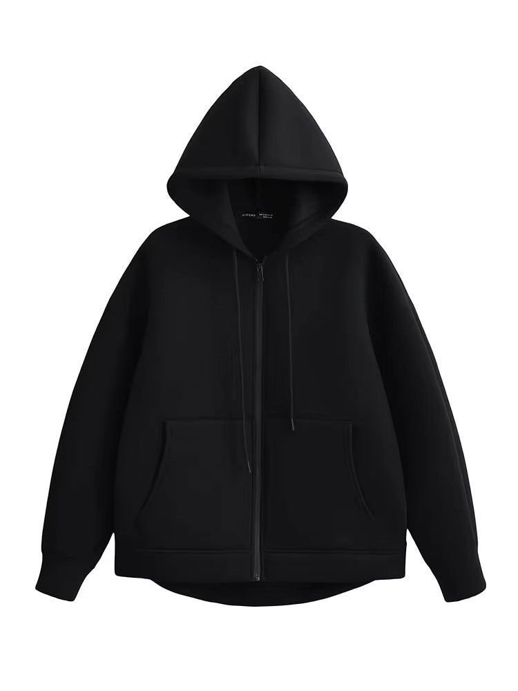 Women’s Gray Hooded Jacket | Loose Fit Autumn Zip Coat