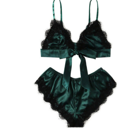 Women's Lace Pajama Set Satin Camisole Shorts & Robe