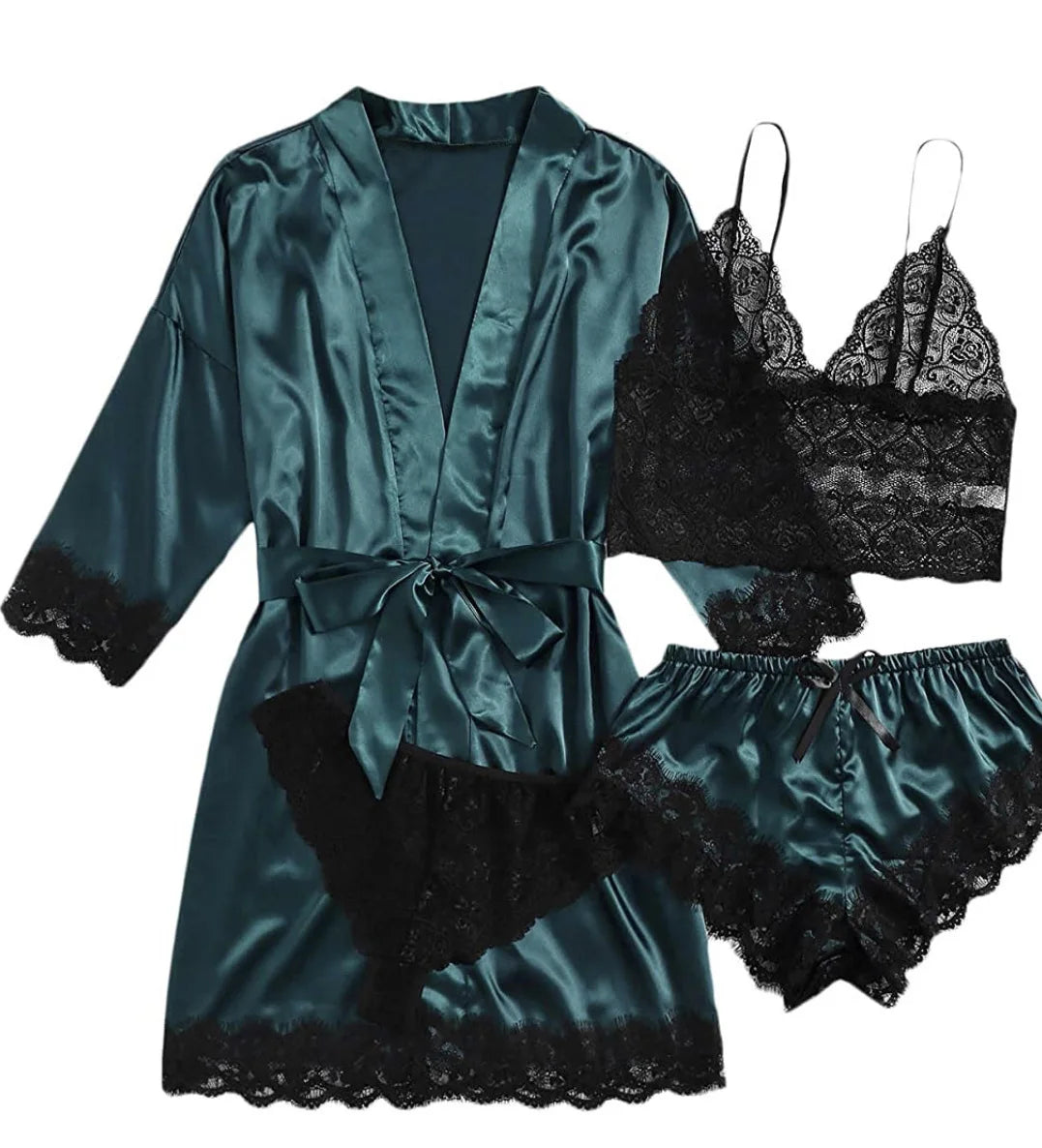 Women's Lace Pajama Set Satin Camisole Shorts & Robe