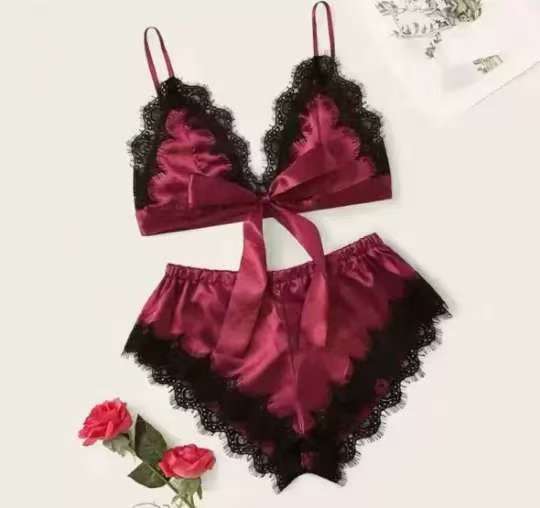 Women's Lace Pajama Set Satin Camisole Shorts & Robe