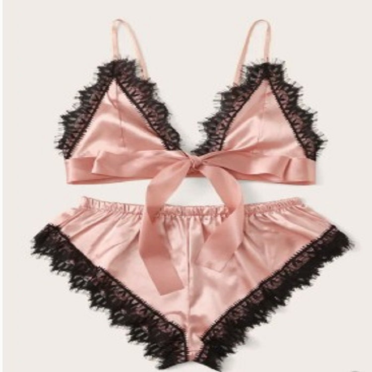 Women's Lace Pajama Set Satin Camisole Shorts & Robe