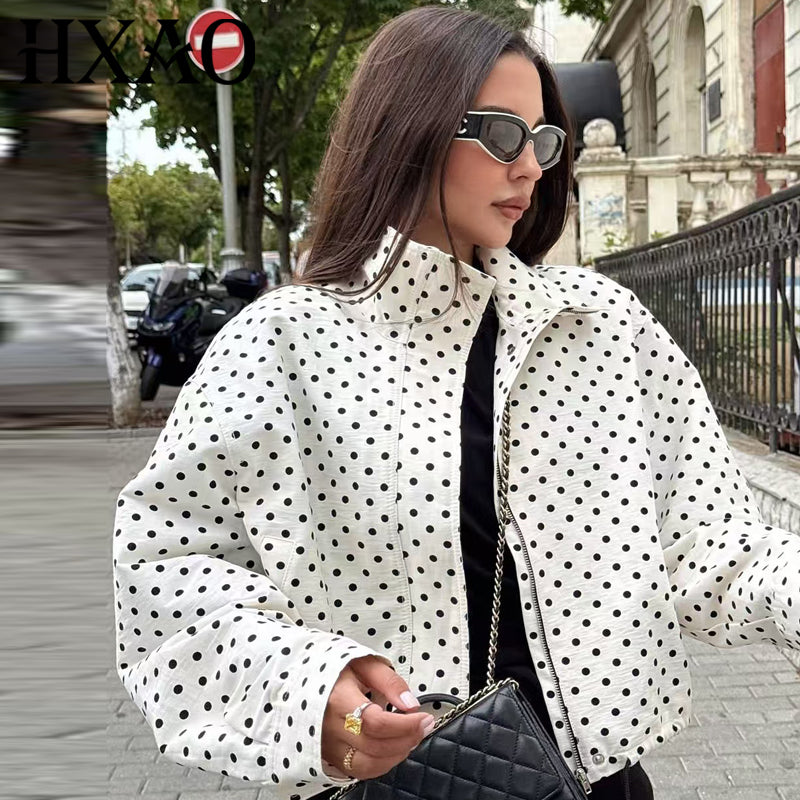 Women’s Polka Dot Bomber Jacket | Oversized Zip-Up Coat