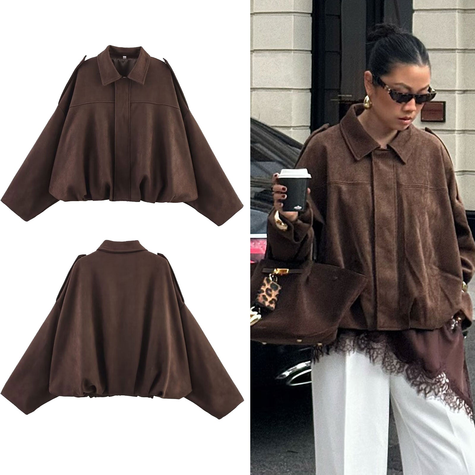 Women’s Suede Winter Coat | Vintage Loose Zipper Jacket