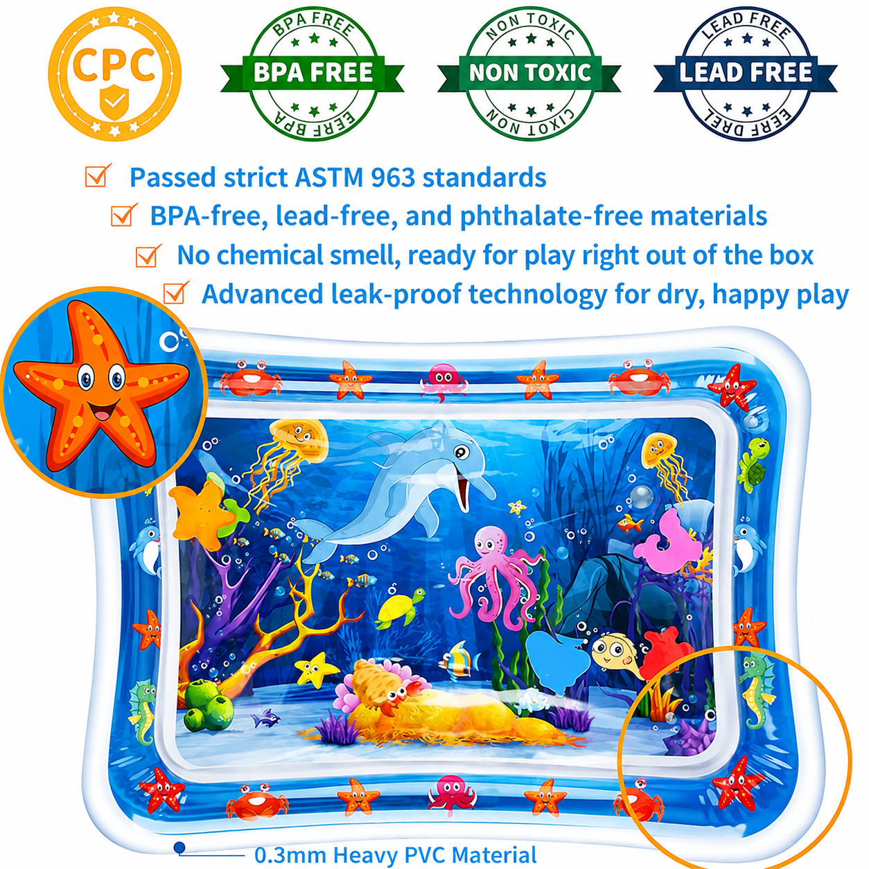 Yeeeasy Tummy Time Water Play Mat for Babies – Inflatable Sensory Activity Mat