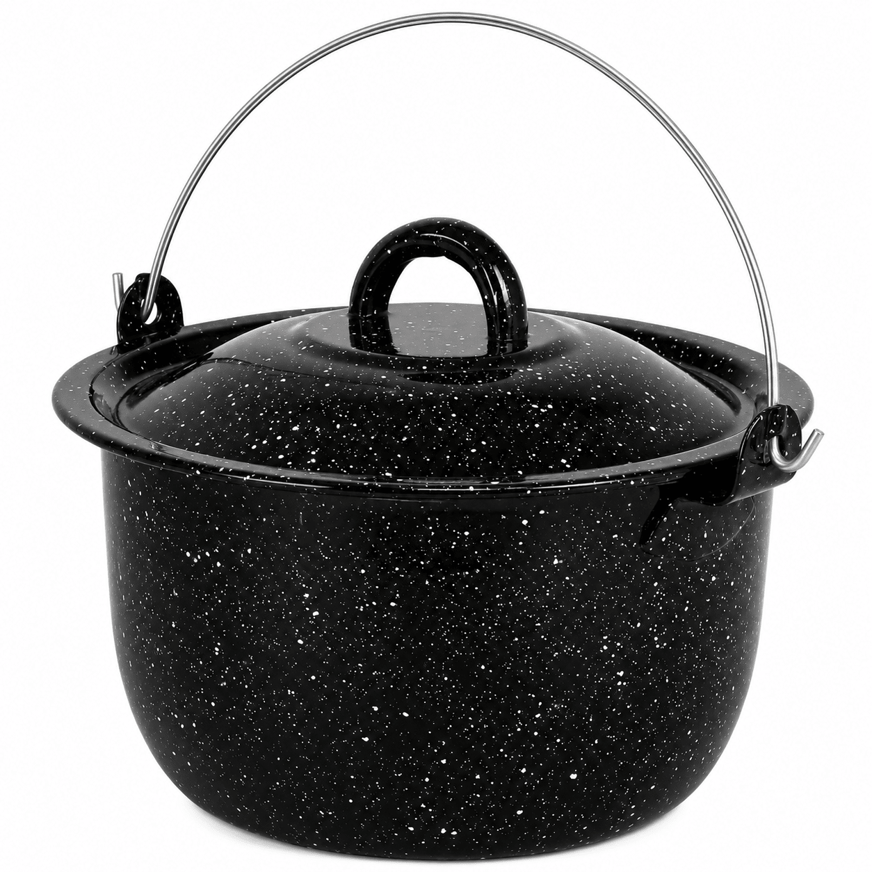 3 Quart Enamel Stock Pot with Lid & Handle – Black Speckled Steel Cooking Pot for Soups, Stews, Camping & Outdoor Cooking - Web Luxes